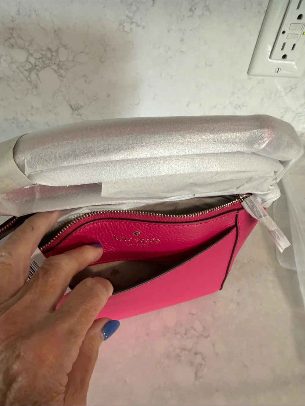 kate spade Pink Pebbled Leather Satchel with Black Trim